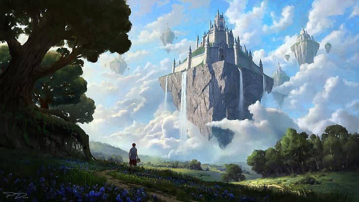 arte de fantasía, castillo, Fondo de pantalla HD