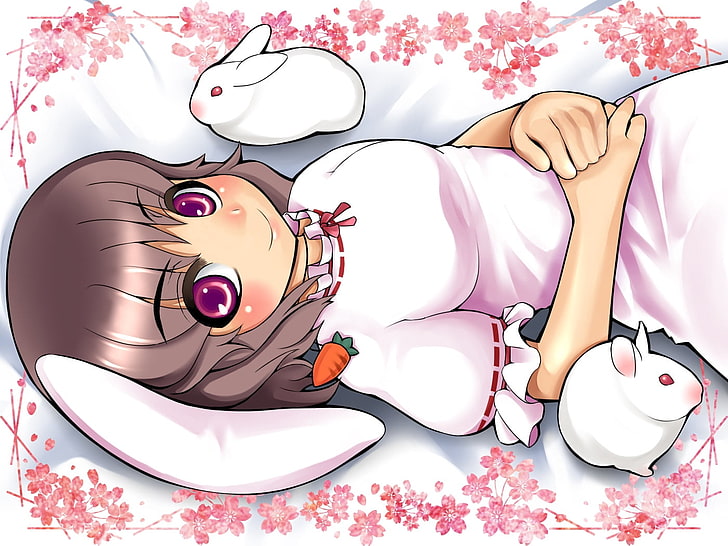 gray-haired female anime character, anime, girl, friendly, hares, ears, HD wallpaper