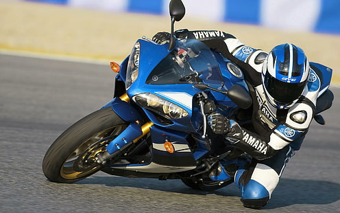 Yamaha YZF-R6, motor sport biru hitam dan putih, sepeda motor, 1920x1200, yamaha, yamaha yzf-r6, Wallpaper HD HD wallpaper
