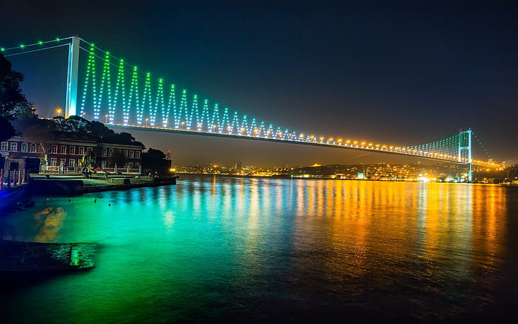 Bosphorus Bridge Istanbul, Bosphorus Bridge, Istanbul, night, city, lights, HD wallpaper