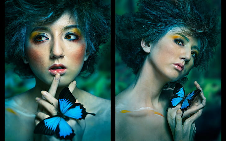 seni fantasi, kupu-kupu, wanita, Wallpaper HD