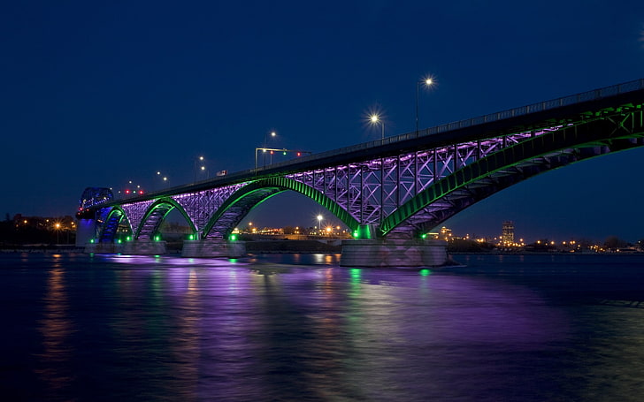 peace bridge city bay bridge night-city photograph.., gray steel bridge, HD wallpaper