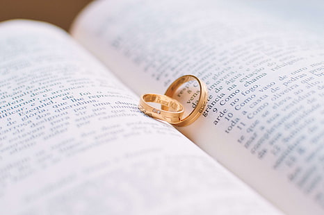 bible, book, golden ring, love, marriage, rings, vows, wedding, wedding rings, HD wallpaper HD wallpaper