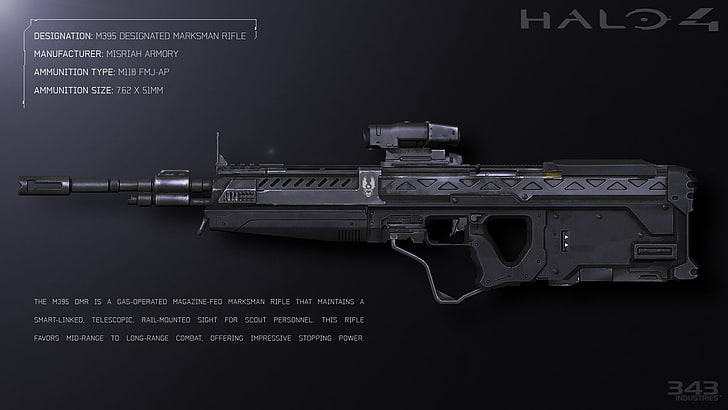 серая иллюстрация винтовки Halo 4, Halo, пистолет, видеоигры, Halo 4, HD обои