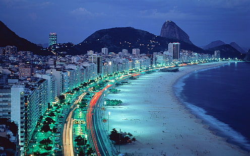 ريو دي جانيرو ، البرازيل ، الشاطئ ، الجبل ، الأضواء ، الليل ، منظر المدينة ، ريو دي جانيرو ، البرازيل ، الشاطئ ، الجبل ، الأضواء ، الليل ، مناظر المدينة، خلفية HD HD wallpaper
