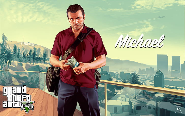 Michael dengan Uang GTA V, gta 5, Wallpaper HD
