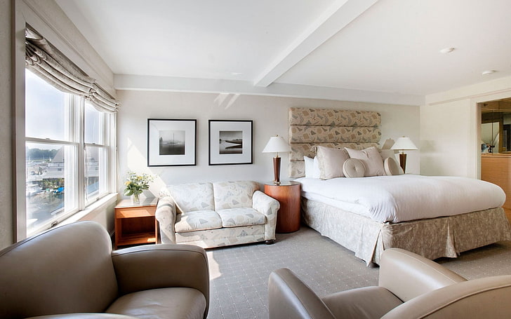 sofa empuk bunga putih dan biru, interior, gaya, desain, rumah, rumah, ruang tamu, kamar tidur, Wallpaper HD