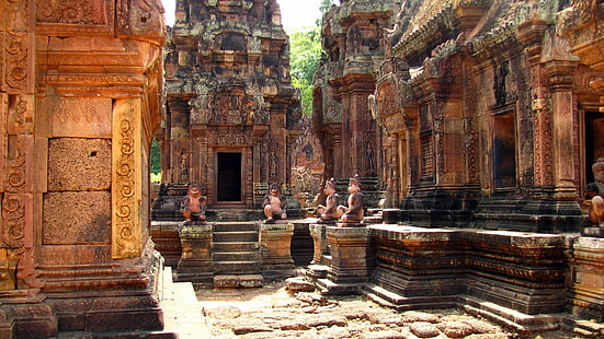cambodia, historic site, temple, banteay srei, ancient history, ruins, historical, history, asia, unesco world heritage site, HD wallpaper HD wallpaper