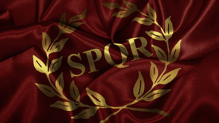 red and gold Spor brand cloth, flag, Rome, SPQR, red, HD wallpaper