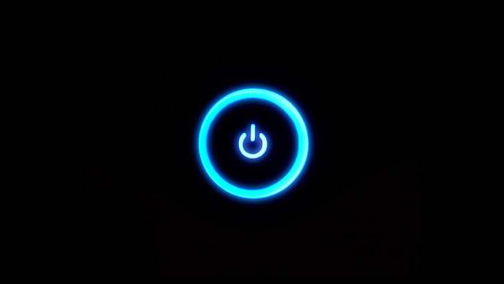 blue neon, light, circle, button, neon, power, graphics, electric blue, special effects, HD wallpaper