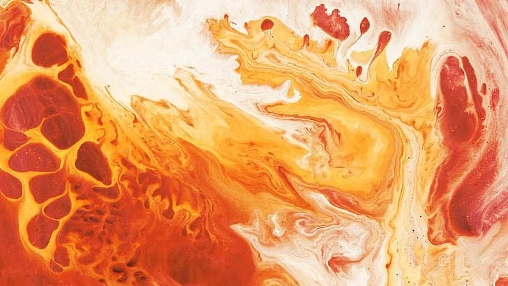 pomarańczowo-białe malarstwo abstrakcyjne, płyn, pomarańczowy, 4K, Tapety HD