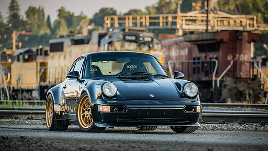 Porsche, Porsche 964 Turbo, Black Car, Car, Coupé, Old Car, Sport Car, Sfondo HD HD wallpaper