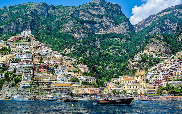 kapal hitam, italia, pantai, amalfi, Wallpaper HD