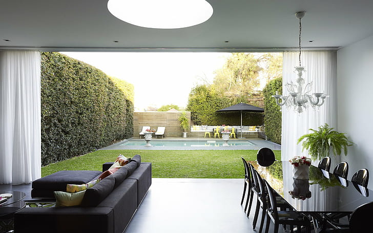 Backyard, Hedges, house, interior, room, swimming Pool, HD wallpaper