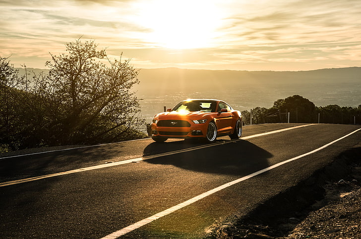 Ford Mustang GT naranja, Ford, Mustang, 2015, Ford Mustang, Fondo de pantalla HD