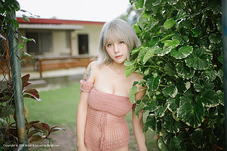 Xià Měi Jiàng, xiamei jiang, women, model, Asian, petite, women outdoors, see-through clothing, tattoo, HD wallpaper HD wallpaper