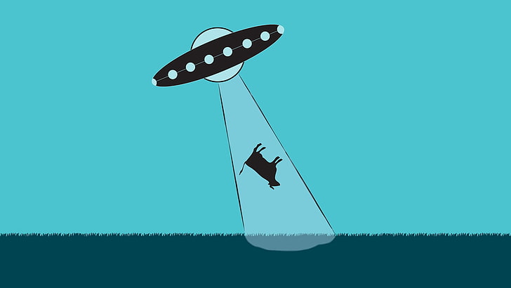 illustrazione di astronave aliena, ufo, alieni, mucca, improvvisazione, vettoriali, Sfondo HD