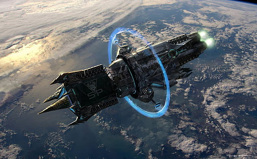 سفينة الفضاء الرمادية خلفية رقمية ، فضاء ، سفينة فضاء ، كوكب ، خيال علمي ، عمل فني ، فن رقمي، خلفية HD HD wallpaper