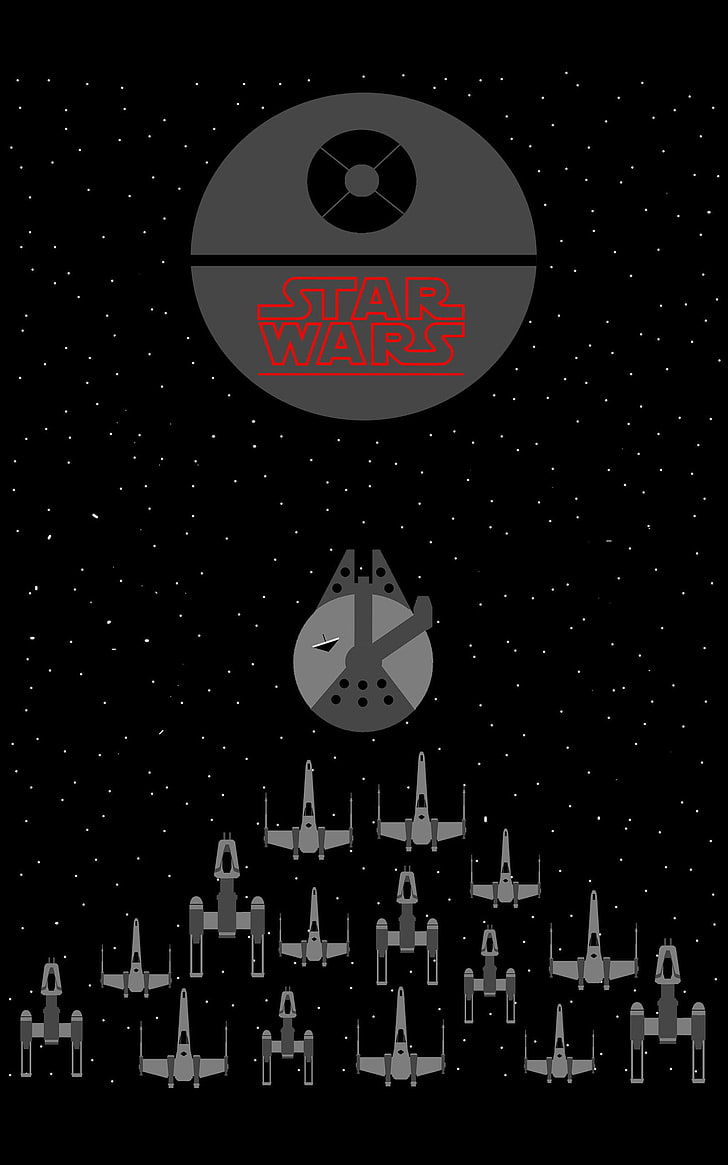 Illustration de vaisseau spatial Star Wars, Star Wars, Millennium Falcon, X-wing, Y-Wing, Death Star, espace, minimalisme, affichage de portrait, Fond d'écran HD, fond d'écran de téléphone