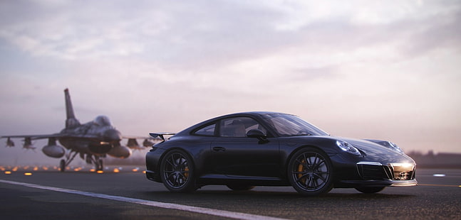Porsche, Porsche 911 Carrera T, Black Car, Car, Porsche 911, Sport Car, Vehicle, HD wallpaper HD wallpaper