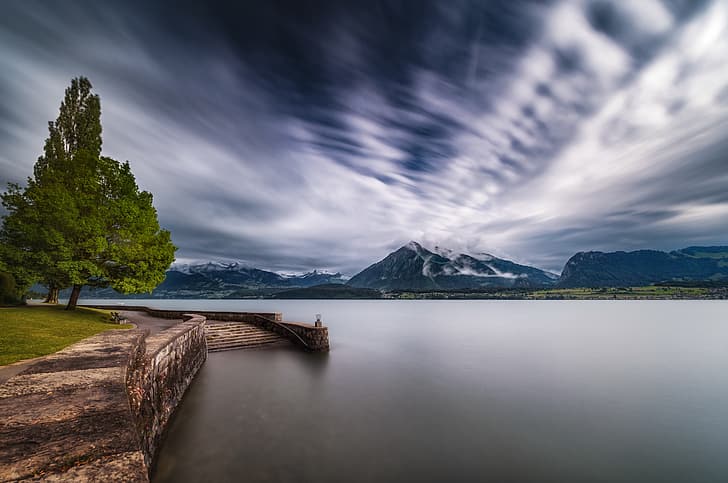 Suisse, Berne, Alpes Suisses, lac de Thoune, nuages ​​d'hélice, Fond d'écran HD