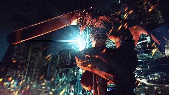 Chainsaw Man, Denji (Chainsaw Man), motorsågar, city, uppknäppt, HD tapet HD wallpaper