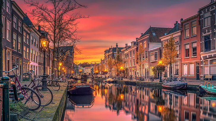нидерланды, голландия, канал, река, здания, удивительно, HD обои