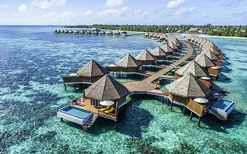 Gaafu Alifu Atoll Maldiverna Mercure Maldiverna Kooddoo Resort Vattenbungalower Bakgrund för skrivbord 2560 × 1600, HD tapet HD wallpaper