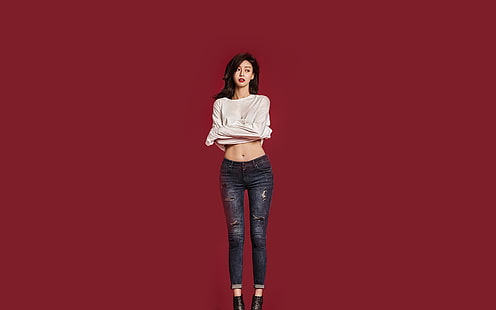 kpop, girl, kwon, nara, red, white, HD wallpaper HD wallpaper