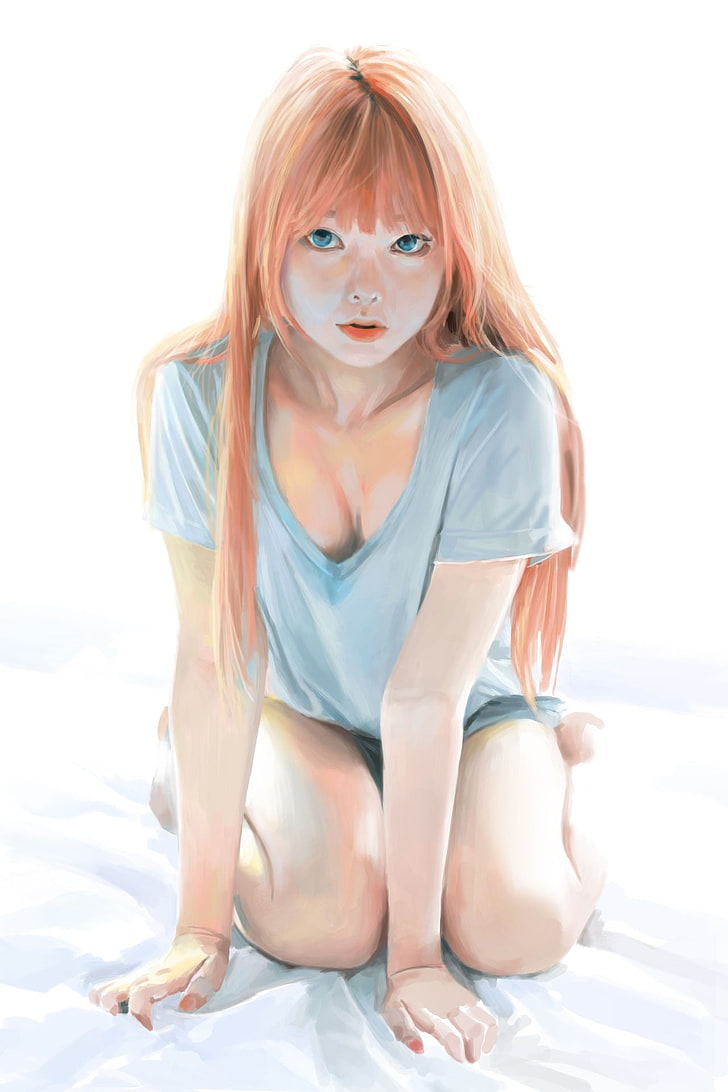 Mujer en gris con cuello en V profundo y pantalones cortos pintando, chicas  anime, Fondo de pantalla HD | Wallpaperbetter