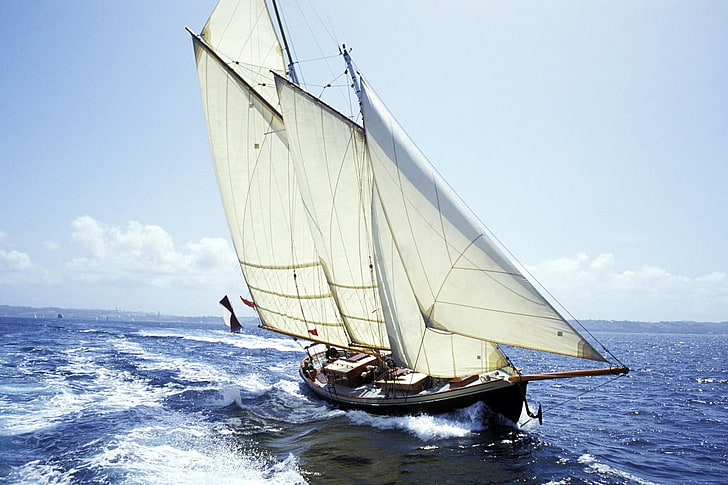 white sailing boat, sailing ship, ship, sea, vehicle, HD wallpaper