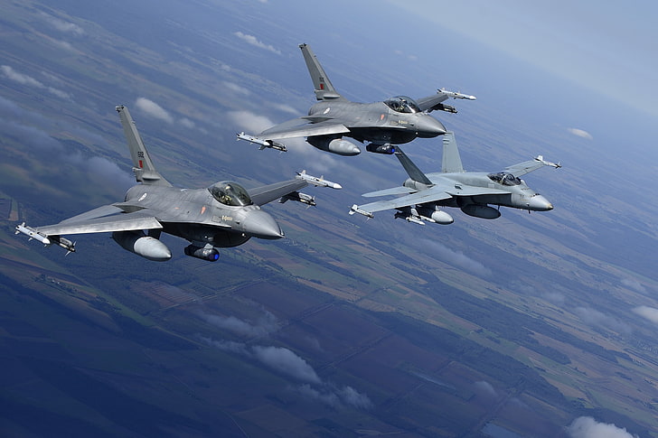flight, landscape, fighters, F-16, Fighting Falcon, Hornet, CF-18, HD wallpaper