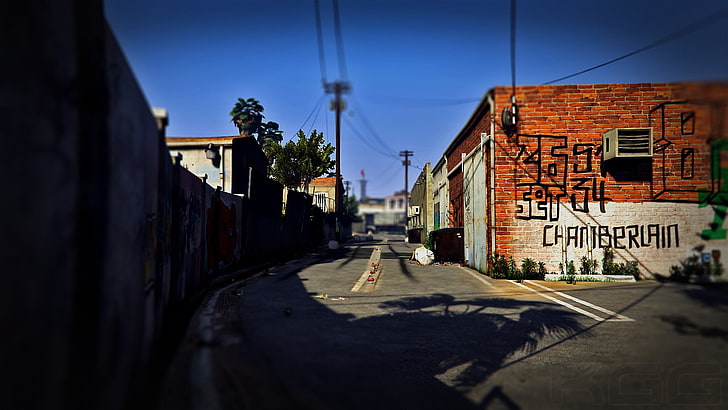 edificio de ladrillo marrón, Grand Theft Auto V, calle, captura de pantalla, videojuegos, fotografía, Fondo de pantalla HD