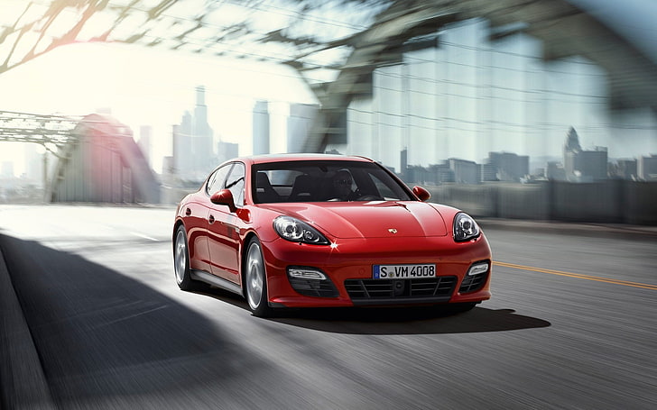 berline 5 portes rouge, voiture, Porsche, Fond d'écran HD