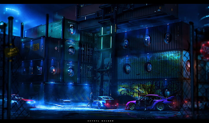 valla negra y fondo de pantalla de contenedor intermodal, automóvil, postura, Porsche, futurista, mujeres con automóviles, Khyzyl Saleem, Fondo de pantalla HD