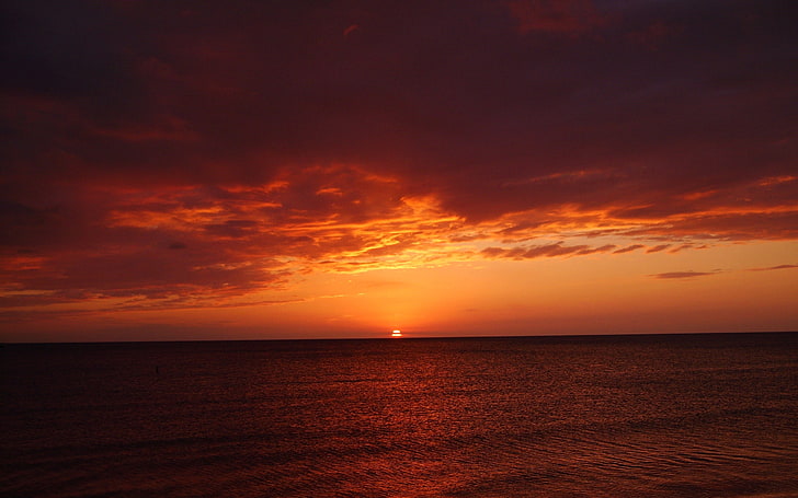 zachód słońca, morze, Tapety HD