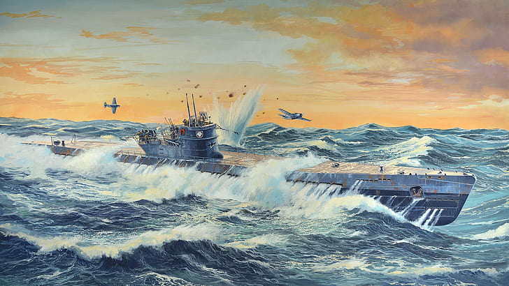 Allemagne, diesel, U-505, sous-marin type IX-C, grand océan allemand, Fond d'écran HD
