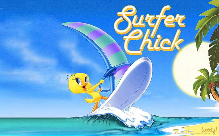 Cartoon Lonnie Tounes Tweety Bird Surfer Sea Waves Sail Wallpaper Hd For Desktop Full Screen 1920×1200, HD wallpaper