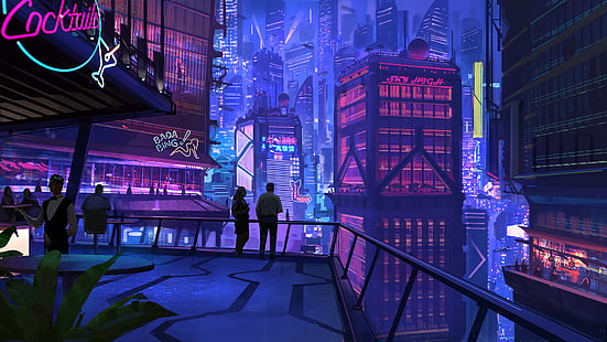 Science-Fiction, Cyberpunk, Stadt, Nacht, Dachspitze, HD-Hintergrundbild HD wallpaper