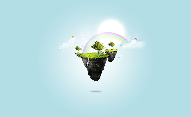 Floating Rainbow Island, fond d'écran d'arbres verts, Aero, Creative, île, arc en ciel, flottant, Fond d'écran HD