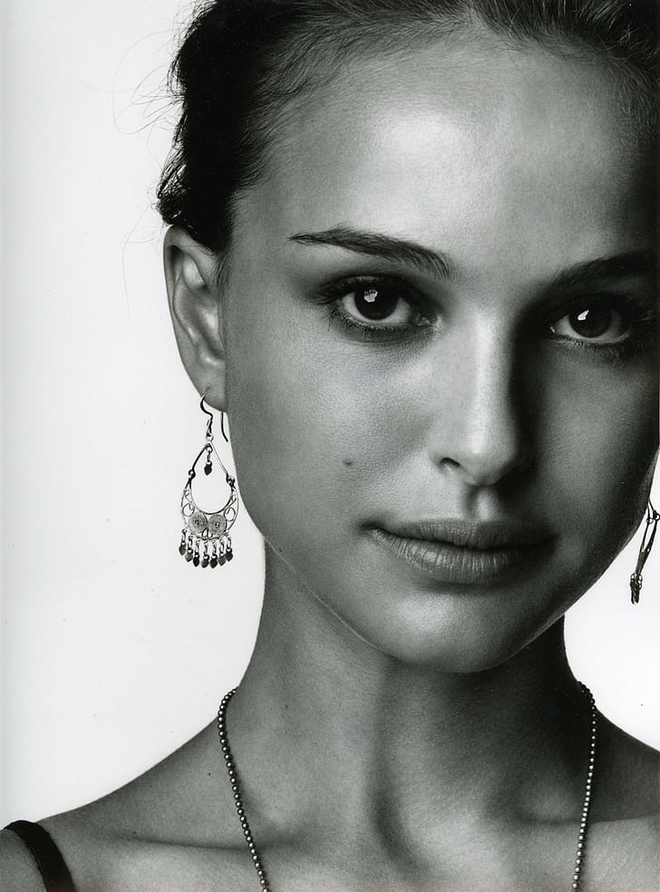 Natalie Portman, wajah, mata, selebriti, satu warna, Wallpaper HD, wallpaper seluler