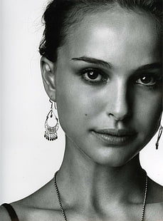 Natalie Portman, face, eyes, celebrity, monochrome, HD wallpaper HD wallpaper