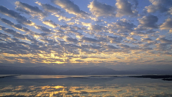 Clouds Over The Dead Sea In Israel, reflection, sunrise, clouds, nature and landscapes, HD wallpaper