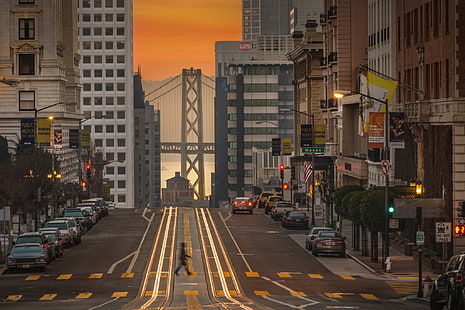 white bridge, San Francisco, cityscape, street, city, San Francisco-Oakland Bay Bridge, HD wallpaper HD wallpaper