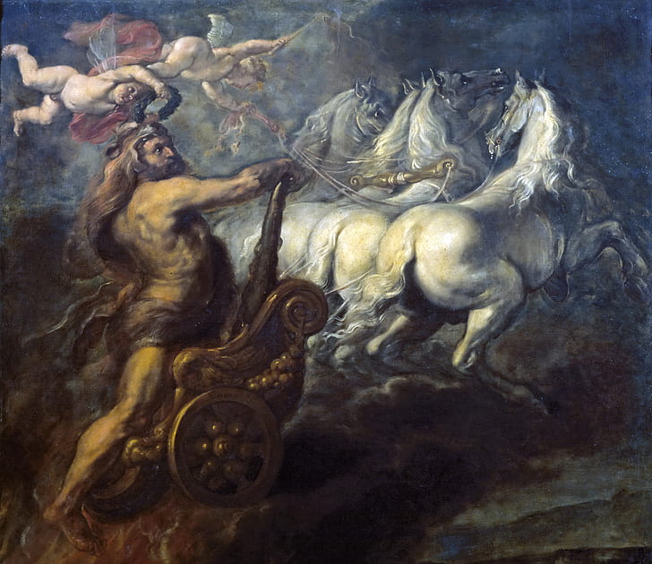 carro, ángel, cuadro, caballo, mitología, Jean Baptiste Borrekens, La apoteosis de Hércules, Fondo de pantalla HD