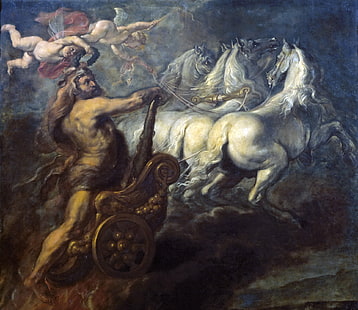 biga, anjo, imagens, cavalo, mitologia, Jean Baptiste Borrekens, a apoteose de Hércules, HD papel de parede HD wallpaper