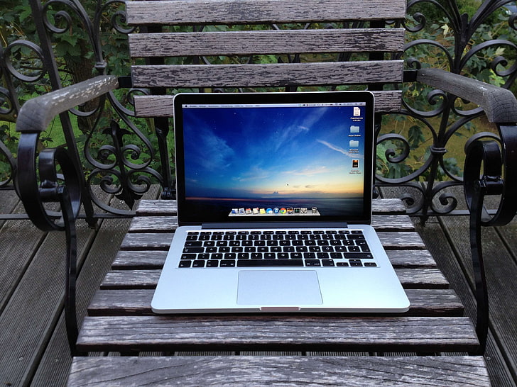balkong, stol, trädgård, macbook, macbook pro, trästol, HD tapet