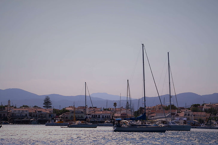 boat, greece, harbor, port, pytagorio, samos, yacht, HD wallpaper