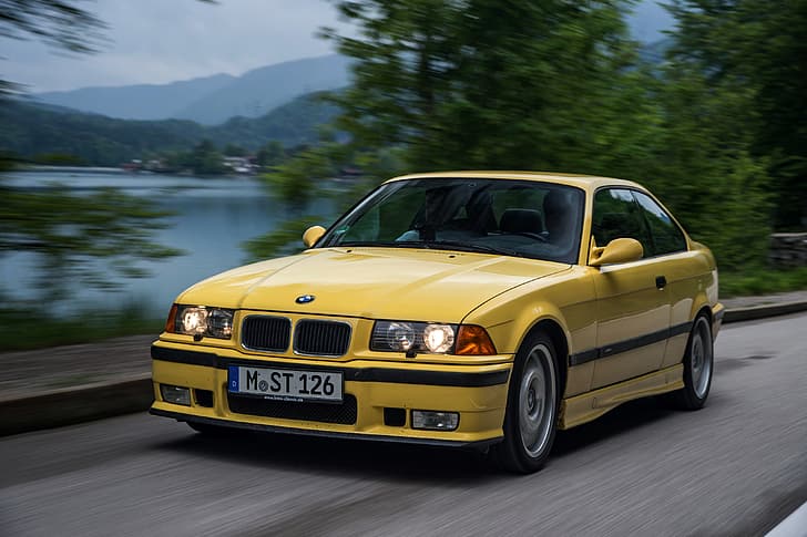 amarelo, cupê, BMW, BMW M3, E36, M3, (1992–1999), HD papel de parede