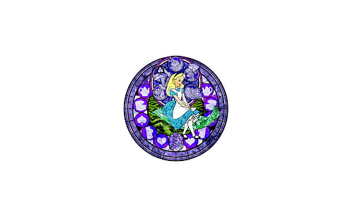 Alice in Wonderland Disney White Kingdom Hearts Circle Stained Glass HD ، جولة أليس في ديكور مطبوع من بلاد العجائب ، ألعاب فيديو ، أبيض ، في ، ديزني ، قلوب ، دائرة ، زجاج ، أليس ، مملكة ، بلاد العجائب ، ملون، خلفية HD HD wallpaper